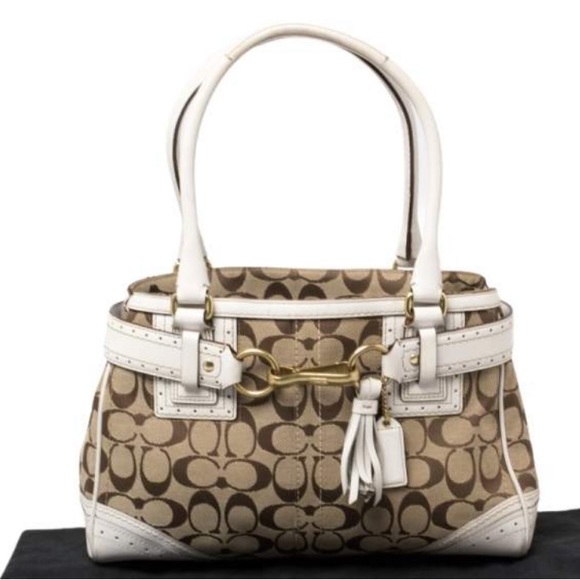 🌟SOLD🌟Coach Signature + White Leather  Hampton w Tassel  Shoulder Bag - Picture 1 of 1